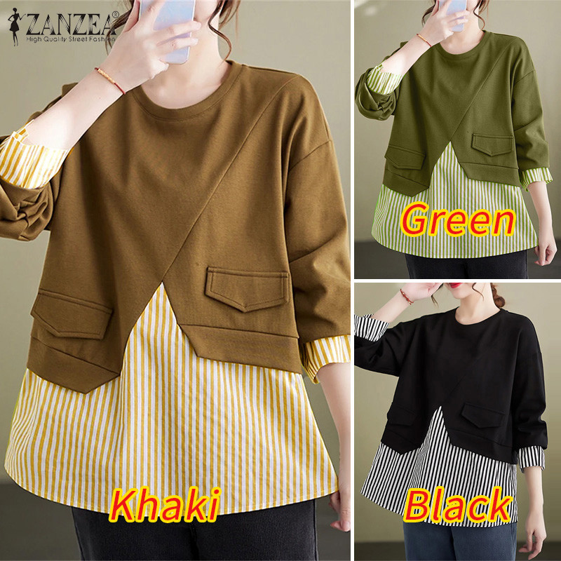 Zanzea เสื้อสเวตเตอร์แขนยาวลําลองลายทางสําหรับผู้หญิง — صورة 3