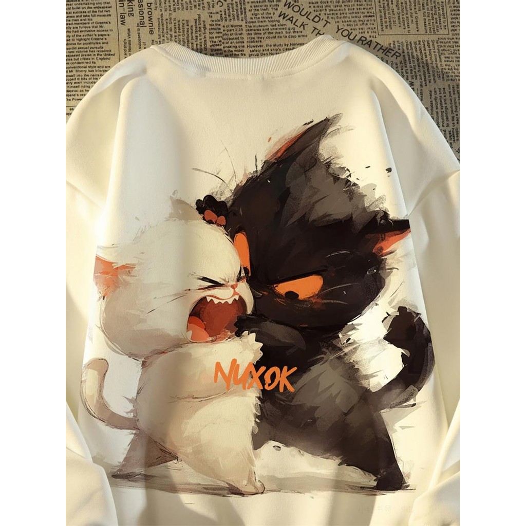 【จัดส่งจากไทย】เสื้อยืดพิมพ์ลายแมวต่อสู้ย้อนยุคญี่ปุ่น คอกลม ผ้าเนื้อนุ่ม สวมใส่สบาย