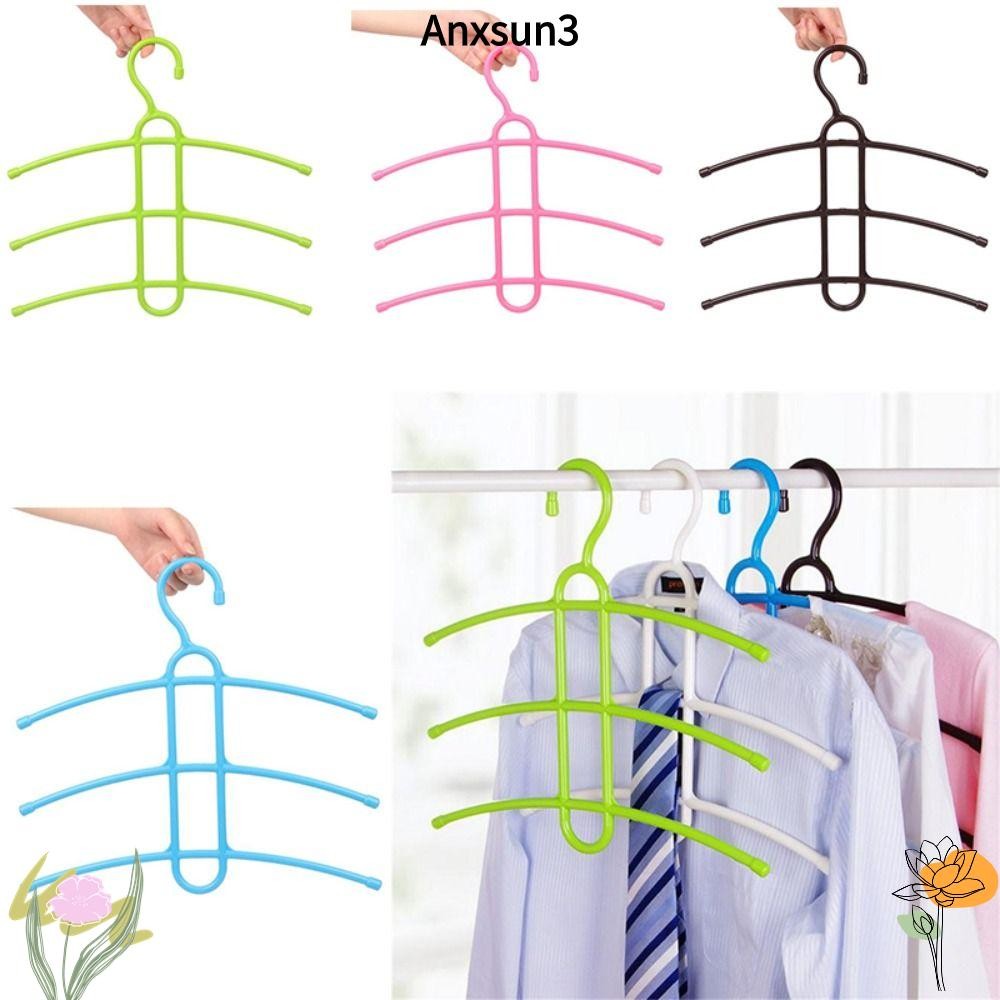 Anxsun3 ไม้แขวนเสื้อ ไม้แขวนเสื้อพลาสติก Hook 3 ชั้น Space Saver