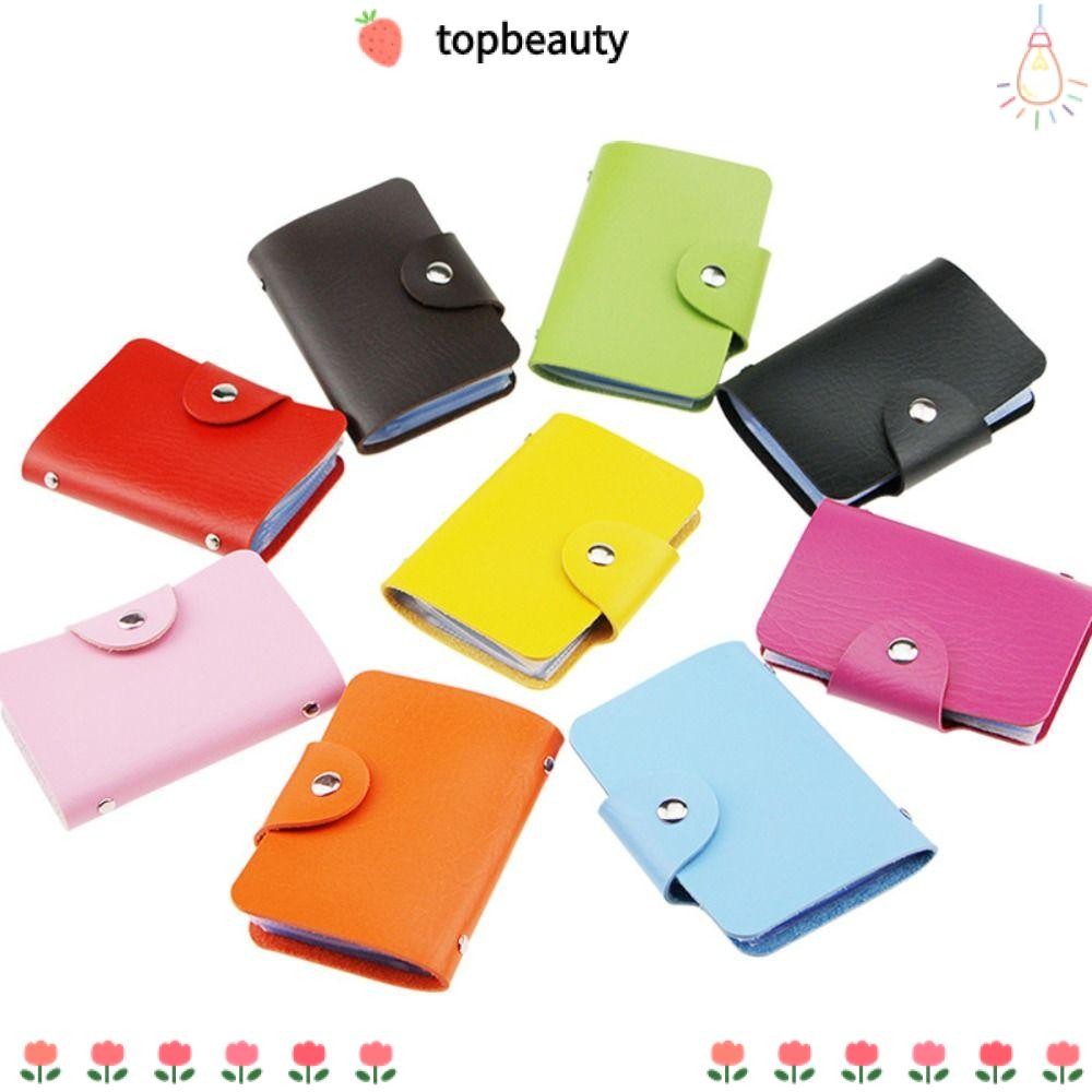 Topbeauty กระเป๋าใส่บัตร, กระเป๋าสีทึบ PU , กระเป๋าสตางค์เรียบง่ายแบบพกพา 24 ช่อง Bits บัตรเครดิต ID Card Organizer