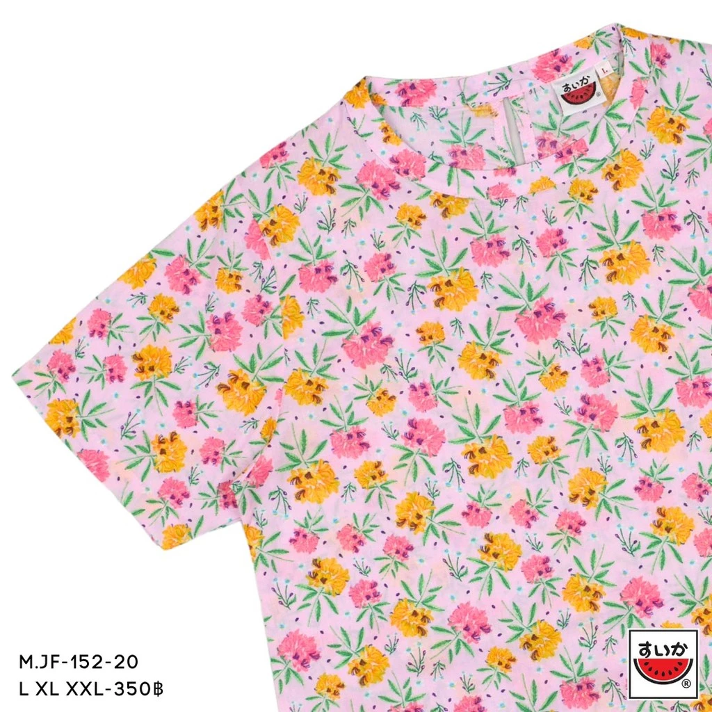 เสื้อแตงโม SUIKA คอจีนแขนสั้น ติดกระดุมหลัง ลายดอกไม้ M.JF-152 thumbnail 6