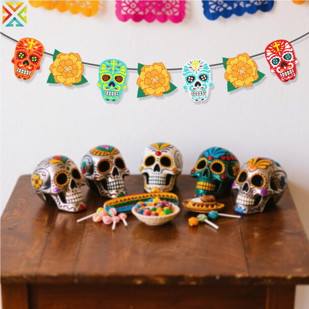 Themed Day Of The Dead Banner เทศกาล Dia De Los Muertos ตกแต่งที่มีสีสันเม็กซิโก Day Of The Dead Party แบนเนอร์สําหรับฉลองเม็กซิกัน Day Of The Dead Holiday กิจกรรม