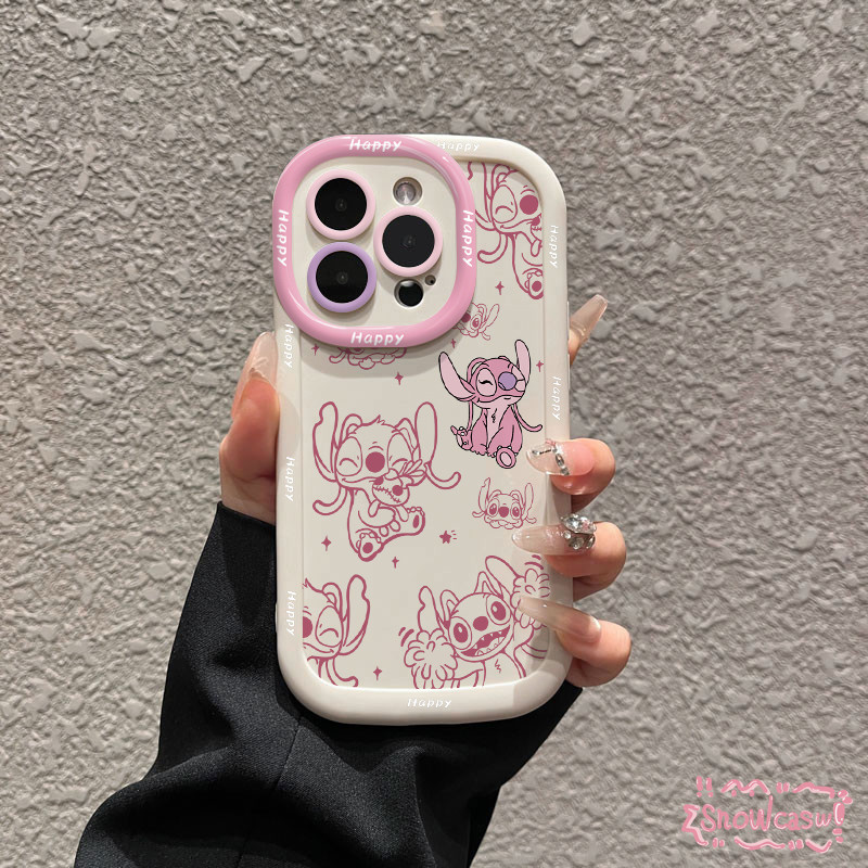 เคสไอโฟน 13 สำหรับ IPhone 11 15 16 12 14 Pro Max 8 16 15 7 Plus XR X XS Max SE พัฟครีมลายการ์ตูนคู่รักกราฟฟิตี้สุดน่ารัก - รูปที่ 3