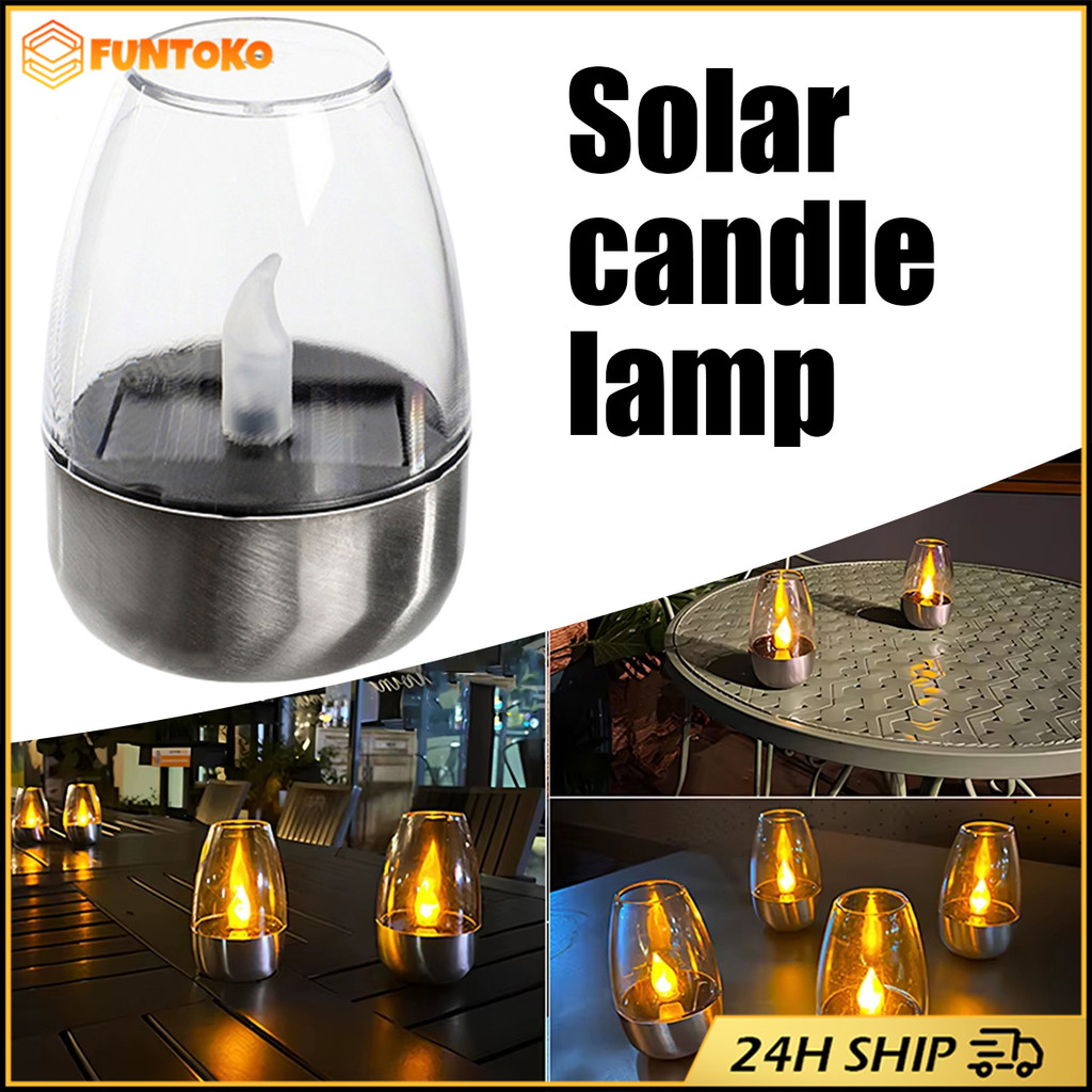 สินค้ามีคุณภาพ โคมไฟเทียนโซล่าเซลล์ led สเตนเลสถ้วย ตะเกียง solar cellกันน้ำ สำหรับตกแต่งสวน หน้าบ้า