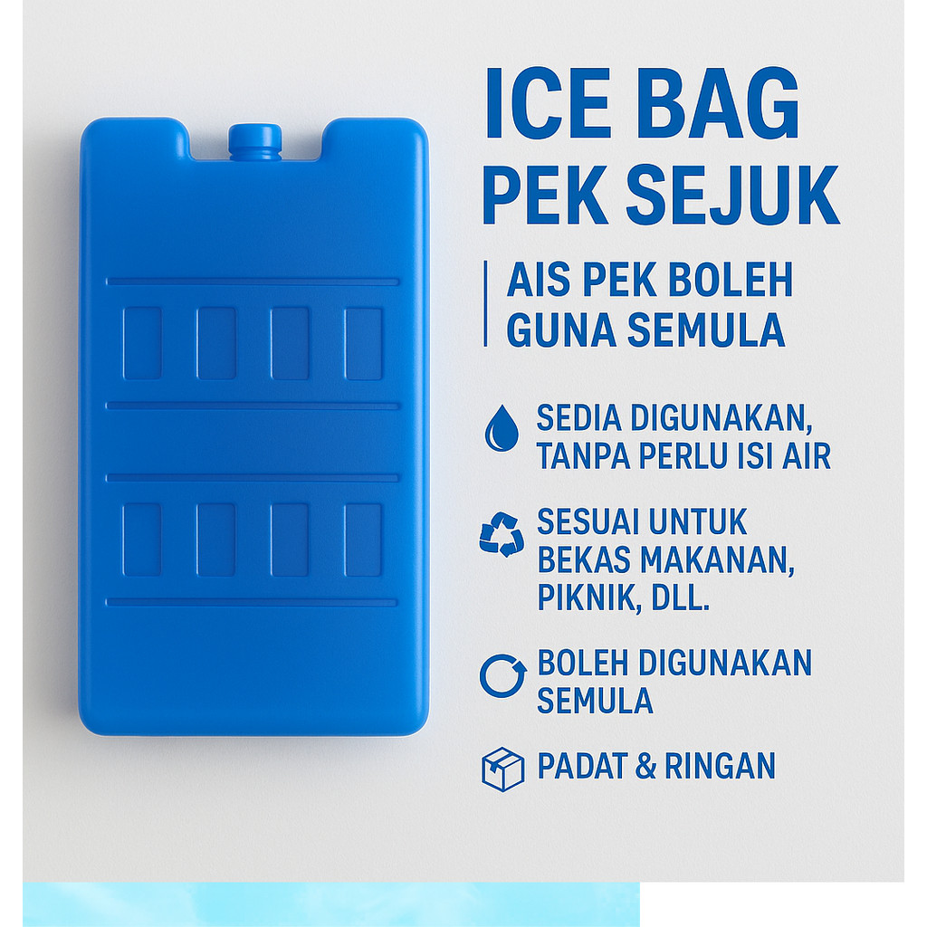 Mini Kotak Ais – Ais Pek Beku Semula Ice Bag Pack for Lunch Box Reusable Cooler Blue Gel Refillable
