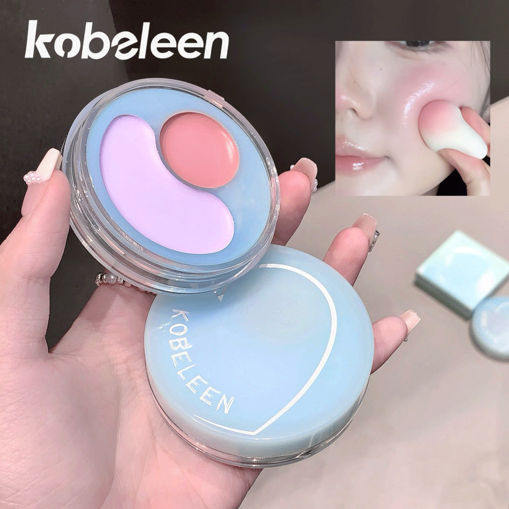 Kobeleen Double-color Blush Cream 7.8g - Long Lasting Moisturizing Glossy Cheek Natural Brighten Korean Style Blusher Palette C521