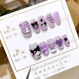 Handmade เล็บปลอมสั้น 10 ชิ้นพร้อมการออกแบบตาแมว, สีทึบและเรียบง่ายเล็บปลอมพร้อมเจลเยลลี่