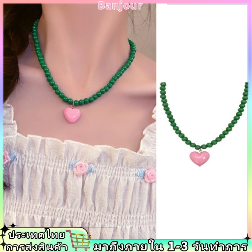 Dopamine Girls Color Bead Heart Necklace Women Clavicle Chain Choker Gift