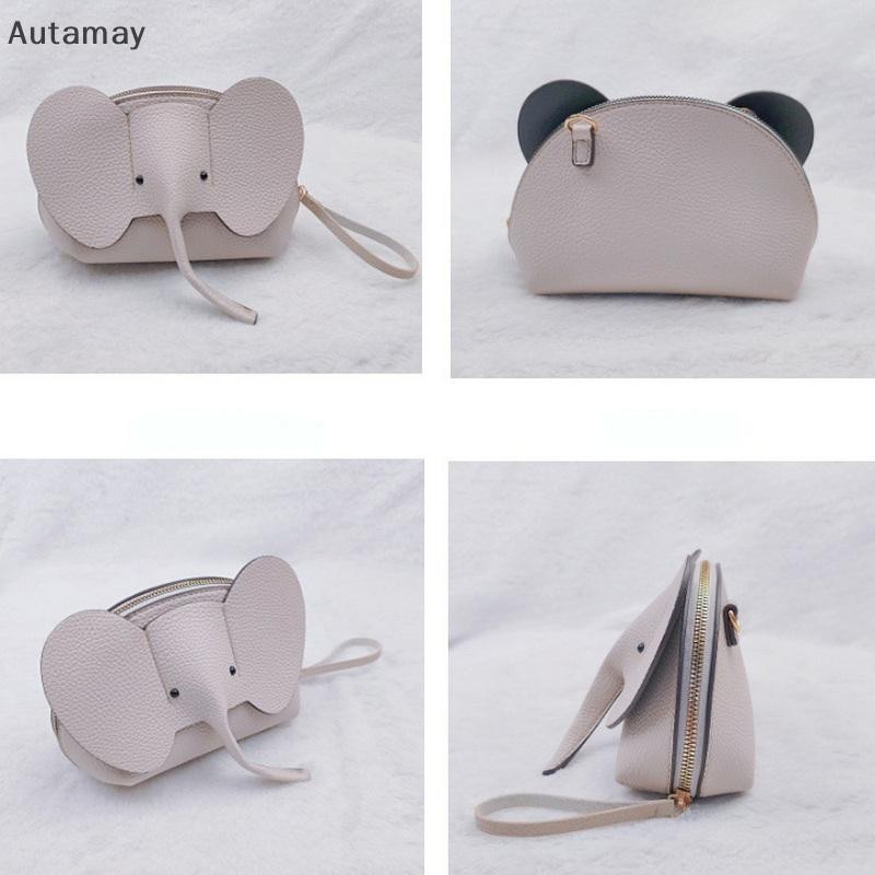 Autamay แฟชั่นเกาหลีใหม่สีทึบ PU หนังกระเป๋าโทรศัพท์ Mini Elephant Crossbody กระเป๋าสุภาพสตรีน่ารักกระเป๋าลําลองสําหรับผู้หญิงใหม่