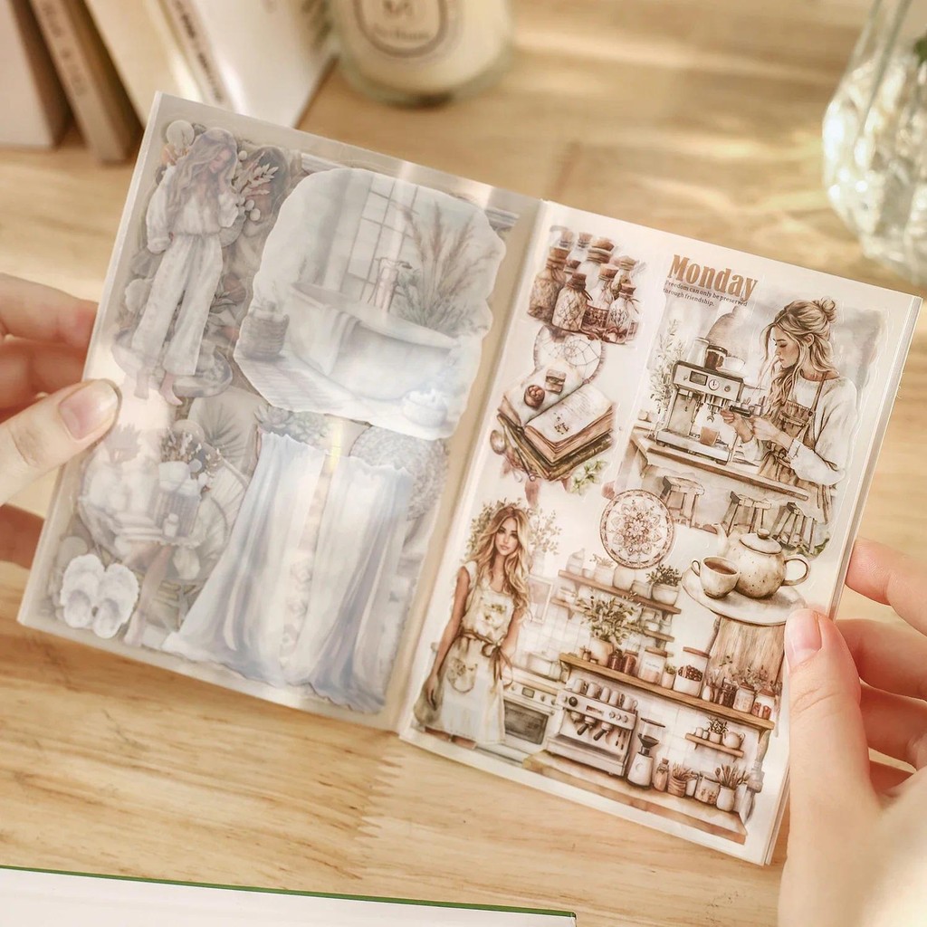 Jianwu Girls Handbook Series Vintage ตัวอักษรภูมิทัศน์ PET สติกเกอร์หนังสือ Creative DIY Journal วัสดุ Collage เครื่องเขียน