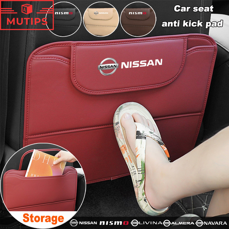 Nissan เครื่องหนัง แผ่นรองเบาะรถยนต์ ป้องกันการเตะ กันน้ำ เบาะหลังรถฝาครอบป้องกัน มีถุงเก็บของ Kicks Note Almera Terra Navara nismo xtrail March Teana Leaf Juke Sylphy