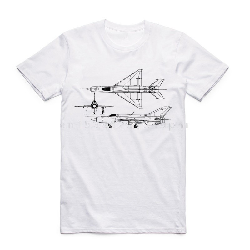 ขนาดเอเชียผู้ชายพิมพ์ MIG 21 Jet Air Plane แฟชั่นเสื้อยืดแขนสั้น O-คอฤดูร้อนสบายๆทหารผู้ที่ชื่นชอบ T