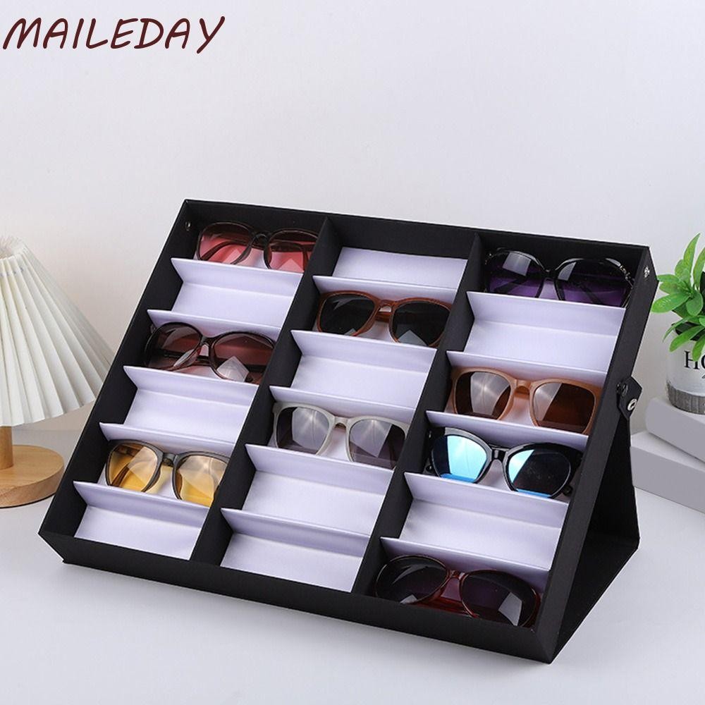 Maile 18 กริดแว่นตาถาดแบบพกพาขาตั้งกล่องเก็บแว่นตา