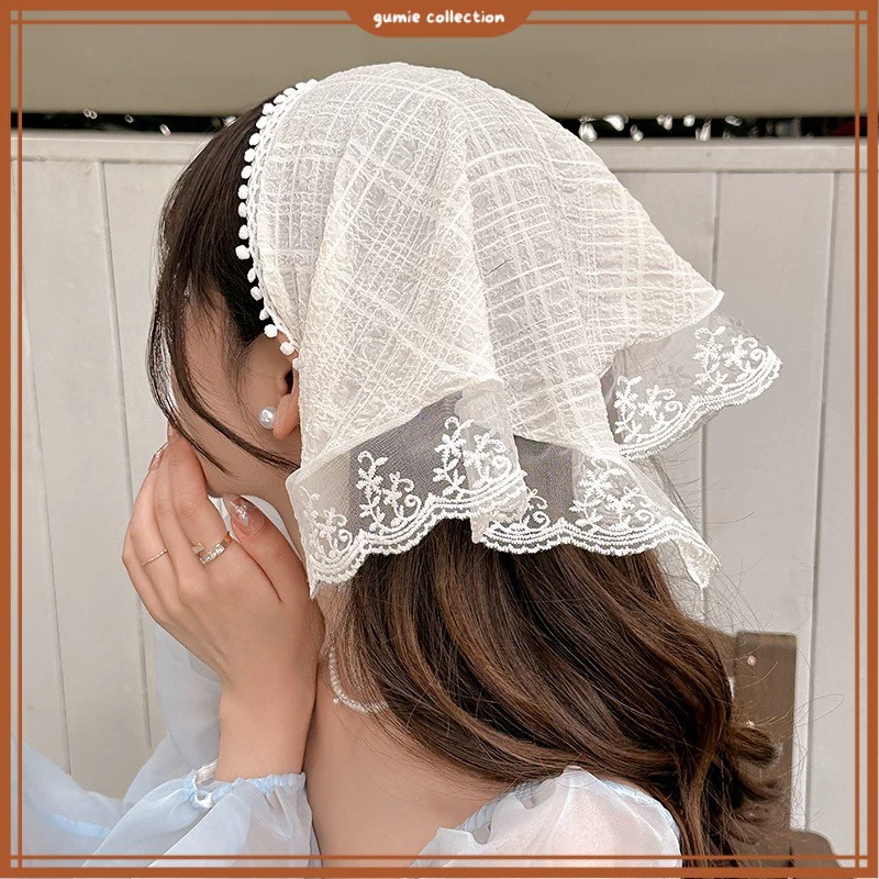 GC - KOREAN FASHION CASUAL LACE SCARF HEADBAND / RAW LACE SCARF HEADBAND / KOREAN BANDANA