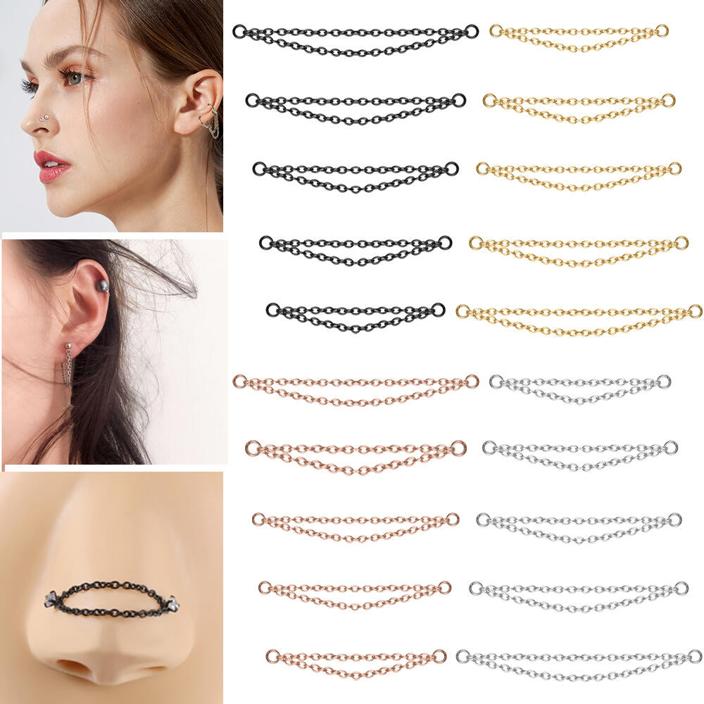 1 PC 1.5 มม.Nostril แหวนเปลี่ยนโซ่ 32-50 มม.สแตนเลสสตีลแหวนจมูกเปลี่ยนคู่ต่างหูเงินสีดําทอง Rose Gold