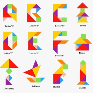 จิ๊กซอว์ไม้ เสริมทักษะเด็ก แทนแกรมไม้ Tangram สื่อคณิตศาสตร์ ของเล่นฝึกสมองเพื่อการเรียนรู้สำหรับเด็ก