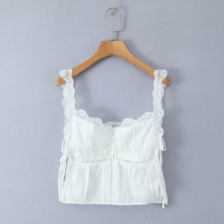 Uibey Lace Patchwork Bow Tie Buckle Top 9555