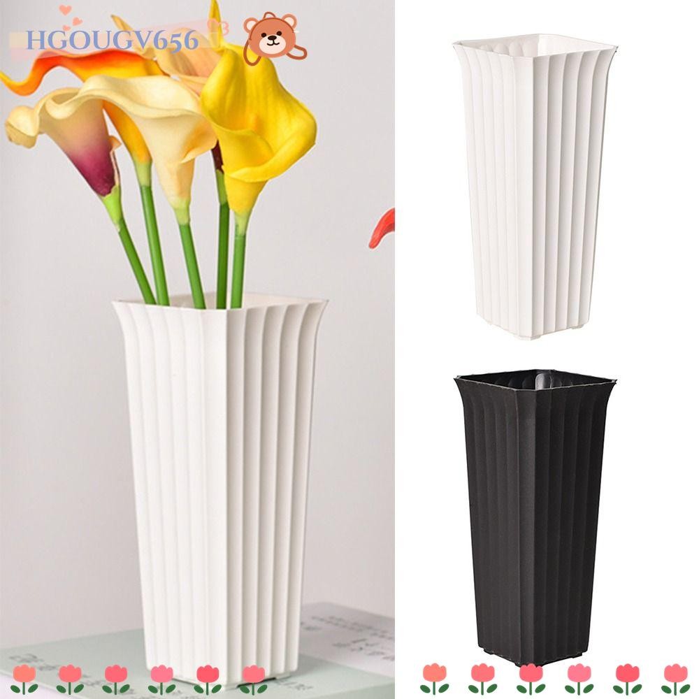 Hgougv656 แจกันดอกไม้,พลาสติกสีดํา Nordic ตกแต่งแจกัน, Home Vertical Stripes Design กระถางต้นไม้การจัดดอกไม้