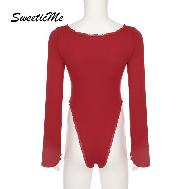 SweeticMe ผู้หญิงเซ็กซี่คอวีแขนยาว Slim Fit Cause ชุดบอดี้สูท — صورة 8