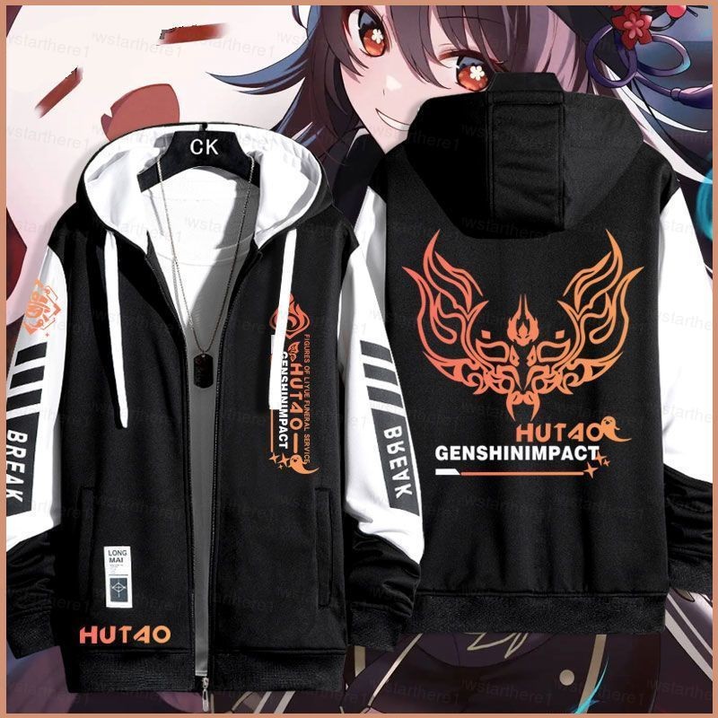 Jason Genshin Impact Hu Tao เสื้อโค้ทซิป Hoodie แจ็คเก็ตเสื้อสเวตเตอร์ถักเสื้อกันหนาว Unisex แขนยาวคอสเพลย์