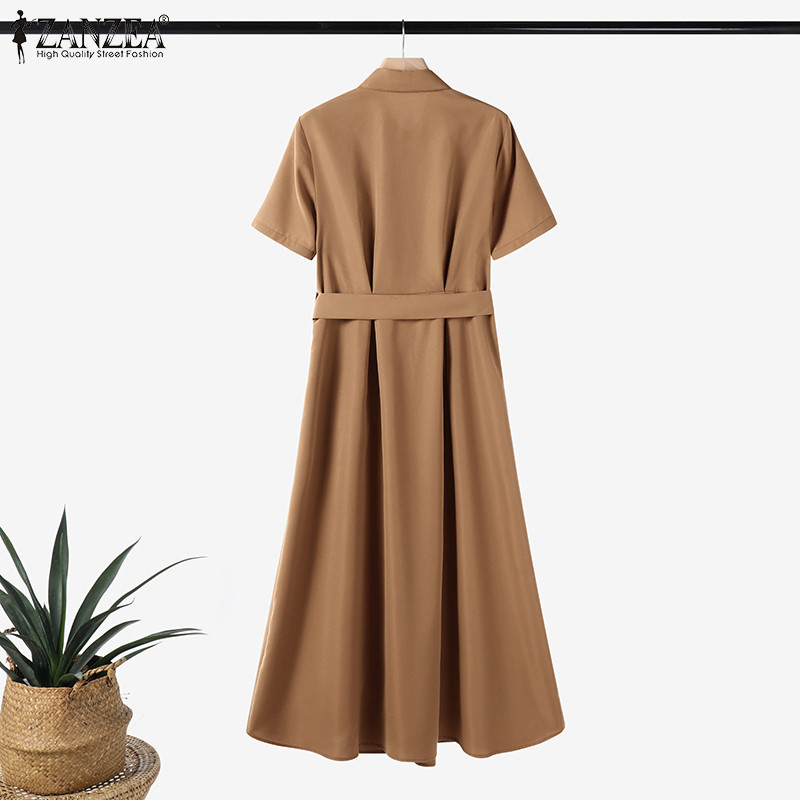 Zanzea ชุดเดรสเสื้อแขนสั้นแฟชั่นวินเทจสําหรับผู้หญิง — صورة 8