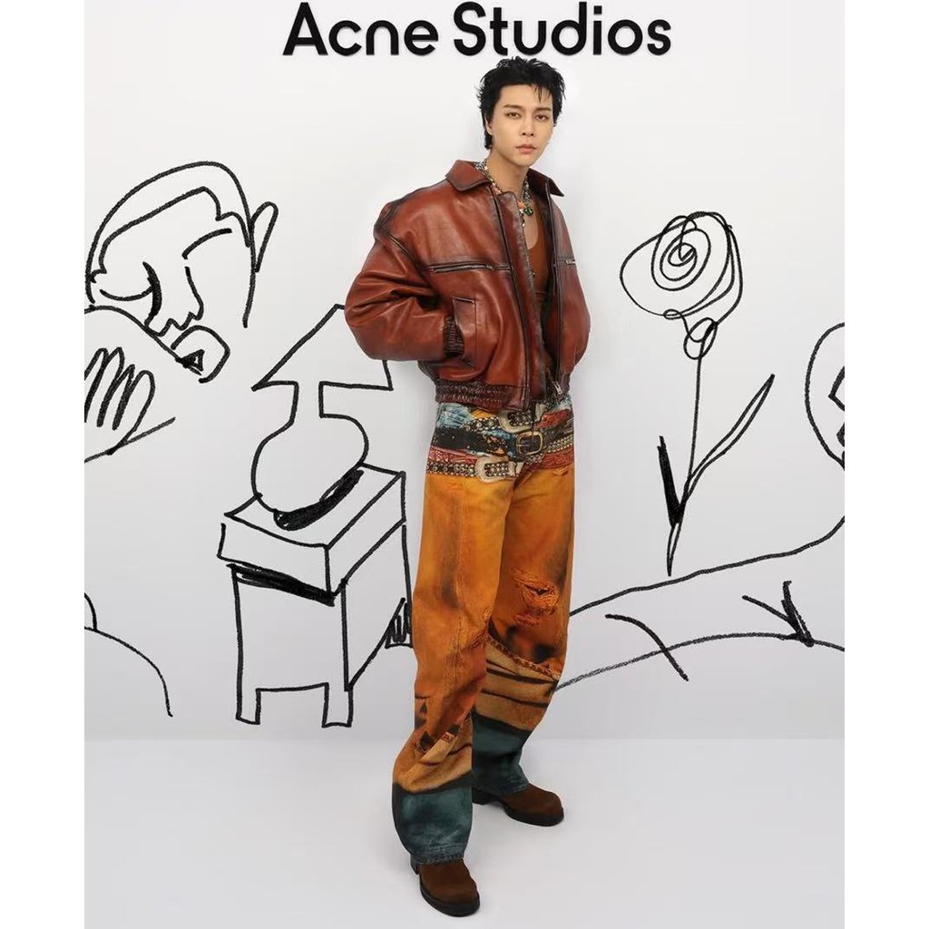 Acne Studio 25SS Retro Mud Dyeing Stitching การพิมพ์สไตล์ Machete Version กางเกงยีนส์