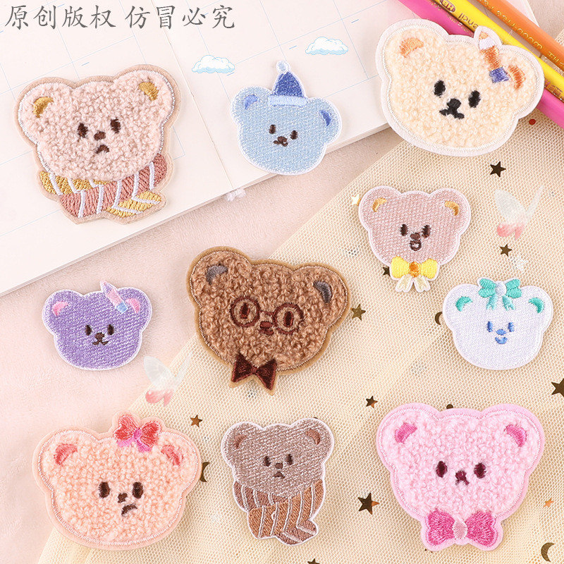 Original Cartoon Bear Embellishment_patches, Self-adhesive Fabric Stickers & DIY Manual