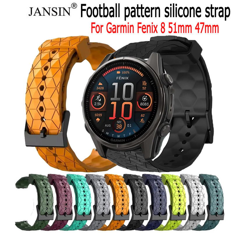 For Garmin Fenix 8 51mm สายซิลิโคนรูปแบบฟุตบอลสร อยข อมือกีฬา สําหรับ garmin fenix8 47mm สมาร ทนาฬิก