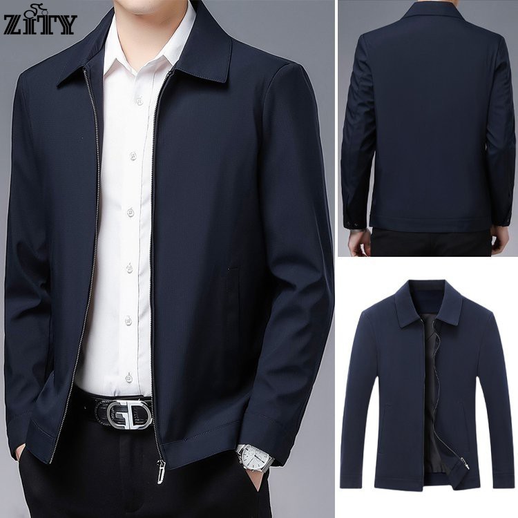 ZITYแจ็คเก็ตระเบิดของผู้ชายที่มีซิปและกระเป๋าเสื้อ Lapel Wind Coat แจ็คเก็ตมอเตอร์ไซค์เกาหลี