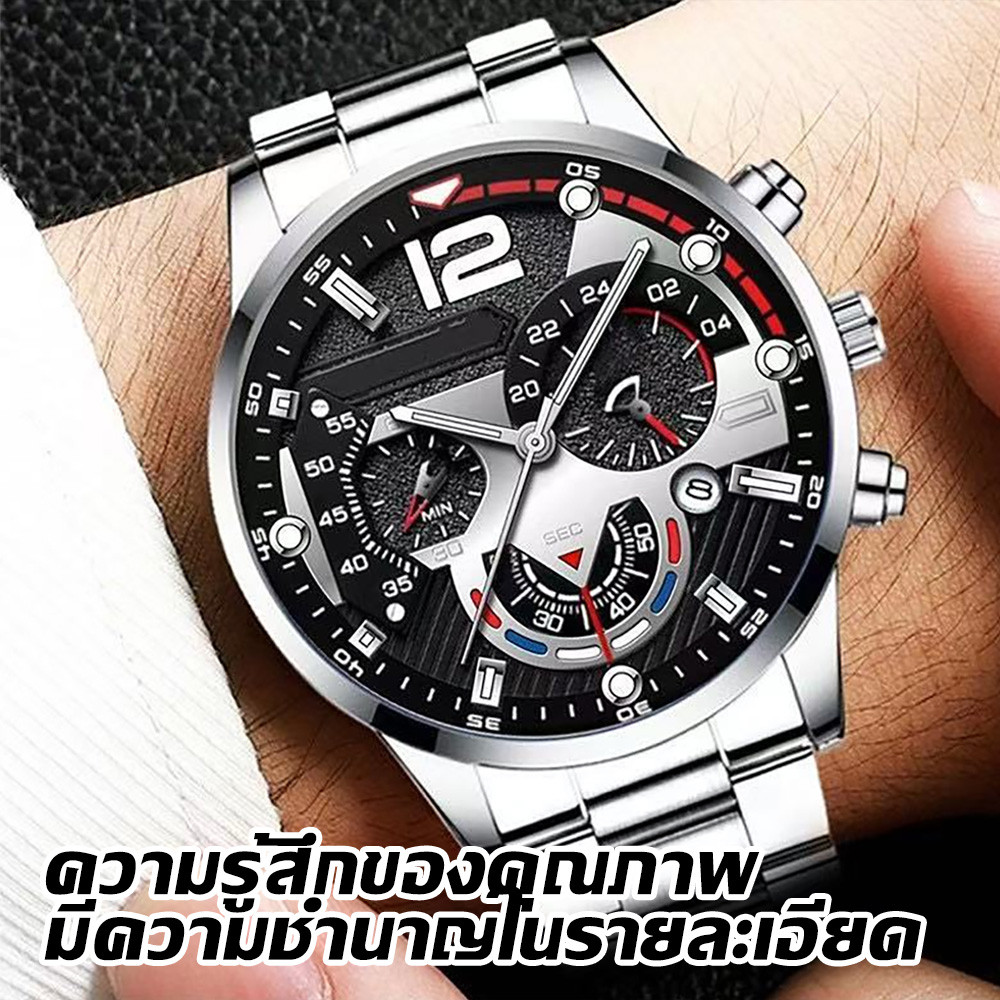 ผู้ชายแฟชั่นสแตนเลสวงธุรกิจนาฬิกาข้อมือชี้นาฬิกาควอตซ์กับปฏิทิน