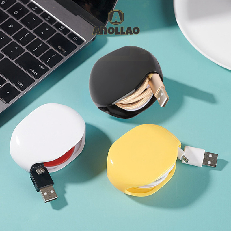 💛ที่เก็บสายชาร์จและหูฟัง กระเป๋าจัดระเบียบสายชาร์จ USB เคเบิลอัตโนมัติ กล่องม้วนจัดเก็บสายไฟ💛