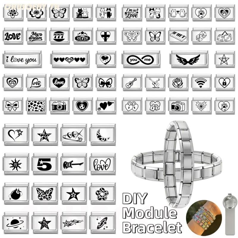 สร้อยข้อมือสแตนเลส Love Cat Heart Lock แบบการ์ตูนอิตาเลียน charm ขนาด.fit 9 มม. เหมาะสำหรับทำเอง DIY และเป็นเครื่องประดับ retro สไตล์