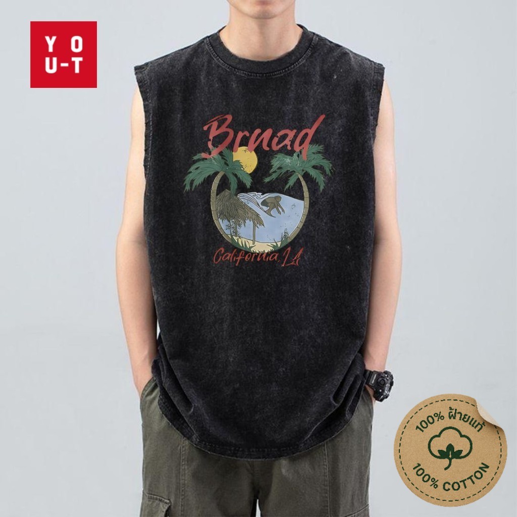 Y-T พร้อมส่ง!🔆 เสื้อแขนกุดOVERSIZE เสื้อกั๊กแขนกุดชาย 🏝️พิมพ์ "BRUAD"  ผ้าฝ้าย100% ทรงหลวม แนวสตรีท คุณภาพสูง