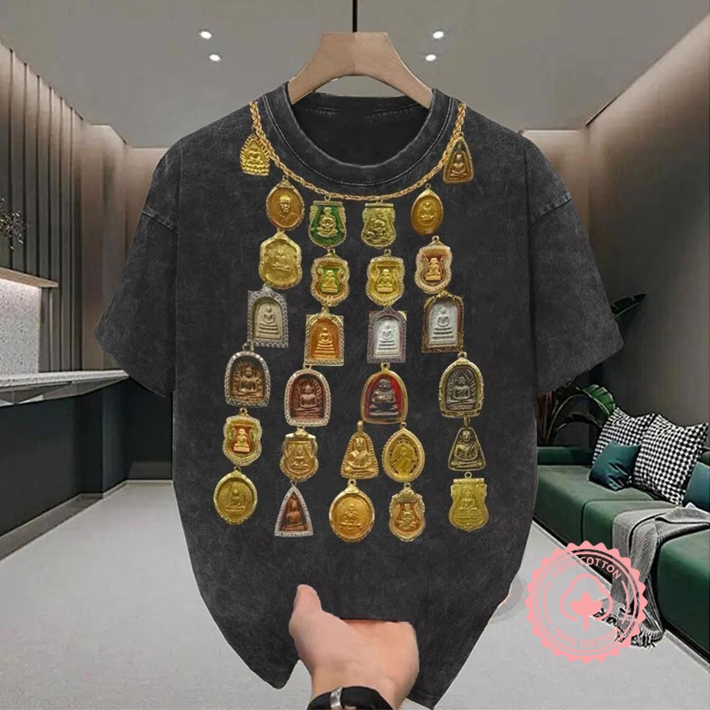 ChillTee🔥เสื้อผู้ชาย สกรีนลาย"Amulet necklace"เสื้อสีดํา วินเทจอเมริกัน ผ้าCOTTONโคตรนุ่ม ผู้ชายผู้หญิงOVERSIZE【COD】