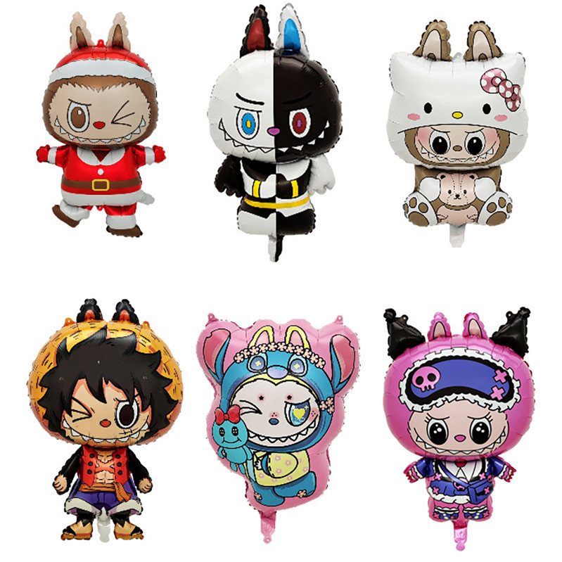 Hot ใหม่ Labubu Zimomo Cos คริสต์มาส Luffy Hello Kitty Stitch Kuromi ฟอยล์บอลลูนสําหรับ Labubu Party