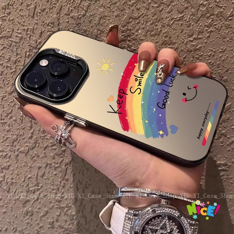 🔥Bov CASE🔥สายรุ้ง Happy Smile Case สำหรับ iPhone 16 15 14 13 12 11 Pro MAX XSMax XS XR X 7P 8Plus-MSCY34