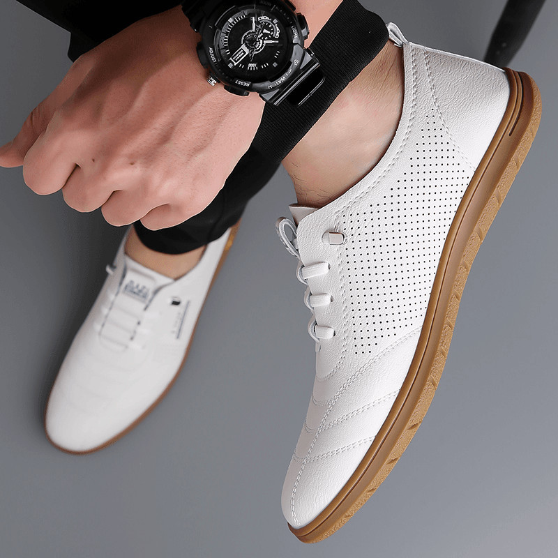 Hot-selling Korean version men's perforated breathable leather sandals with soft soles and soft surfaces, anti-odor casual leather shoes