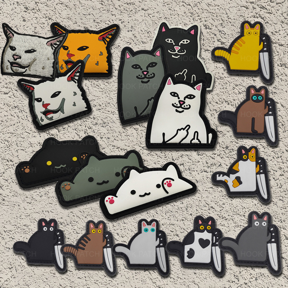 3D PVC ยาง Meme Cat Patch สำหรับกระเป๋าเป้ เสื้อกั๊ก และหมวกกันน็อค