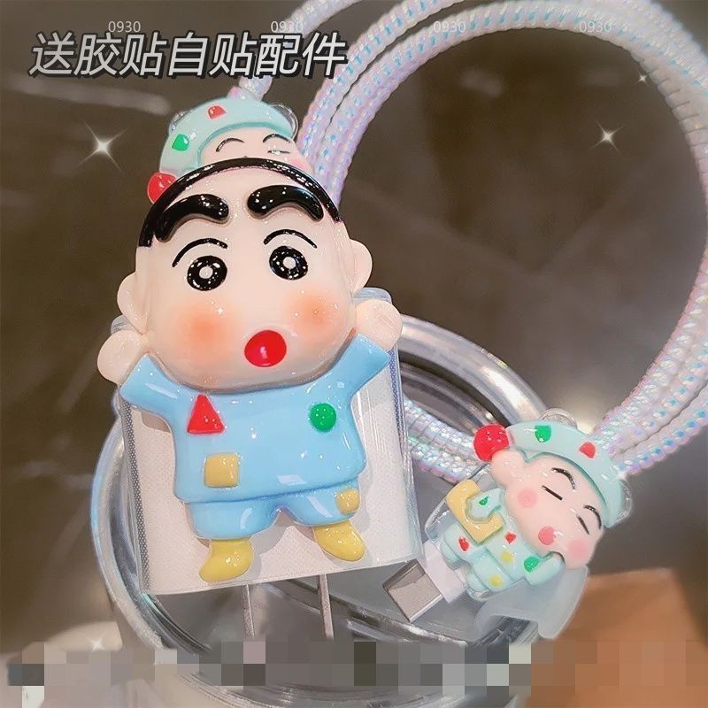 น่ารัก Crayon Shin-Chan OPPO Charger สําหรับ OPPO Reno7 โทรศัพท์มือถือสายเคเบิลข้อมูลแขนป้องกัน 33W 65w 67W 80W ฝาครอบเครื่องชาร์จ realme reno5pro