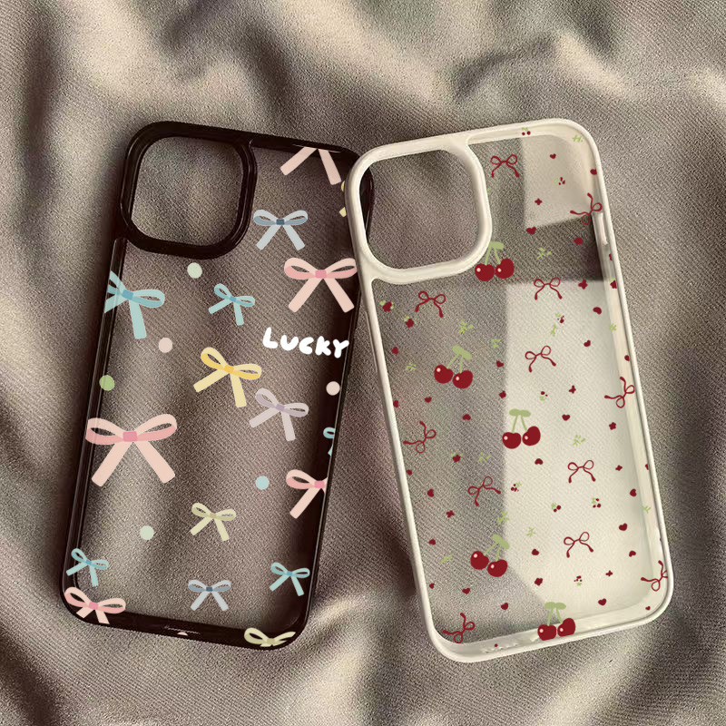 SAMSUNG สําหรับsamsung A05 A05S A06 A16 A15 A55 A35 A56 A54 A36 A12 A26 A52 A34 5G A32 Graffitiเชอร์รี่การ์ตูนสีโบว์ล้างซิลิโคนกันกระแทก