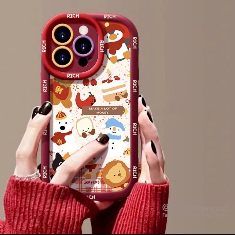 Iphone 16 15 14 13 12 11 Pro Max X Xr Xs Max 7 8 Plus SE2020 เคสโทรศัพท์การ์ตูนน่ารัก Snowman เค้กคู่ฝาครอบโทรศัพท์นุ่ม