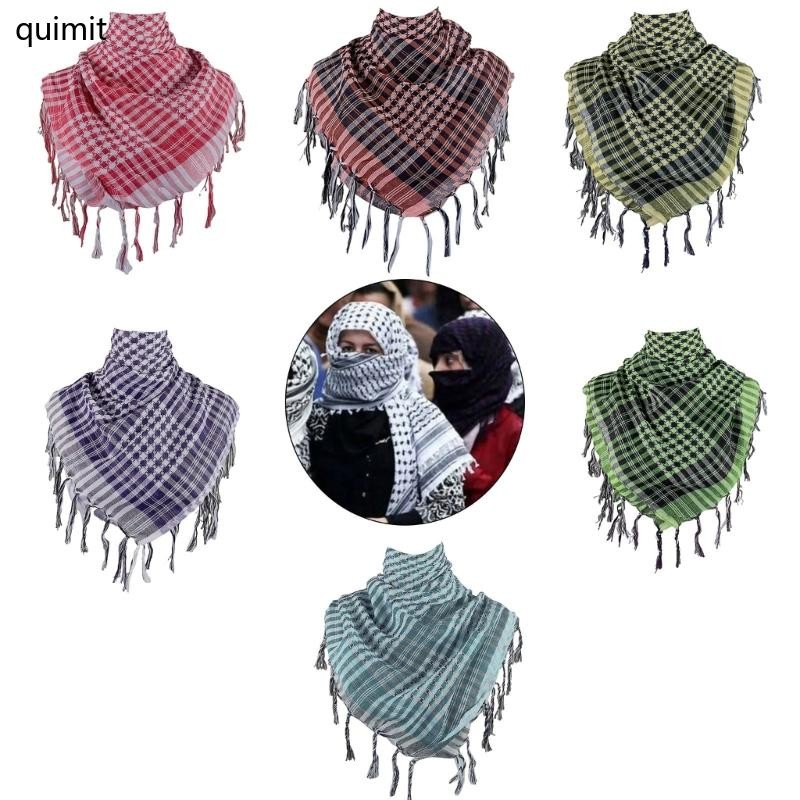 Quim Colorblock Houndstooth รูปแบบ Shemagh ผ้าพันคออาหรับ Desert ผ้าพันคอคอ Head Wrap Keffiyeh ผ้าคลุมไหล่สี่เหลี่ยมพร้อม Tasse
