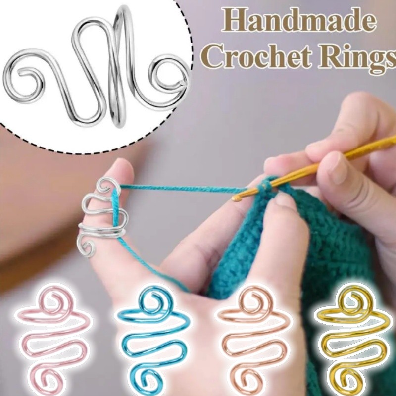 โครเชต์แหวนนิ้ว-คู่มือเส้นด้ายผู้ถือนิ้ว-อุปกรณ์เย็บผ้าเครื่องมือ-ปรับตะขอแหวน-อเนกประสงค์ทําด้วยมือ-ของขวัญถักสําหรับเพื่อนครอบครัว