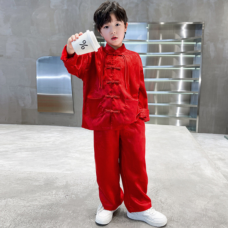 Boy Chinese Style Longteng Jacquard Plate Buckle Set/Boy Tang Suit/Child Hanfu/CNY
