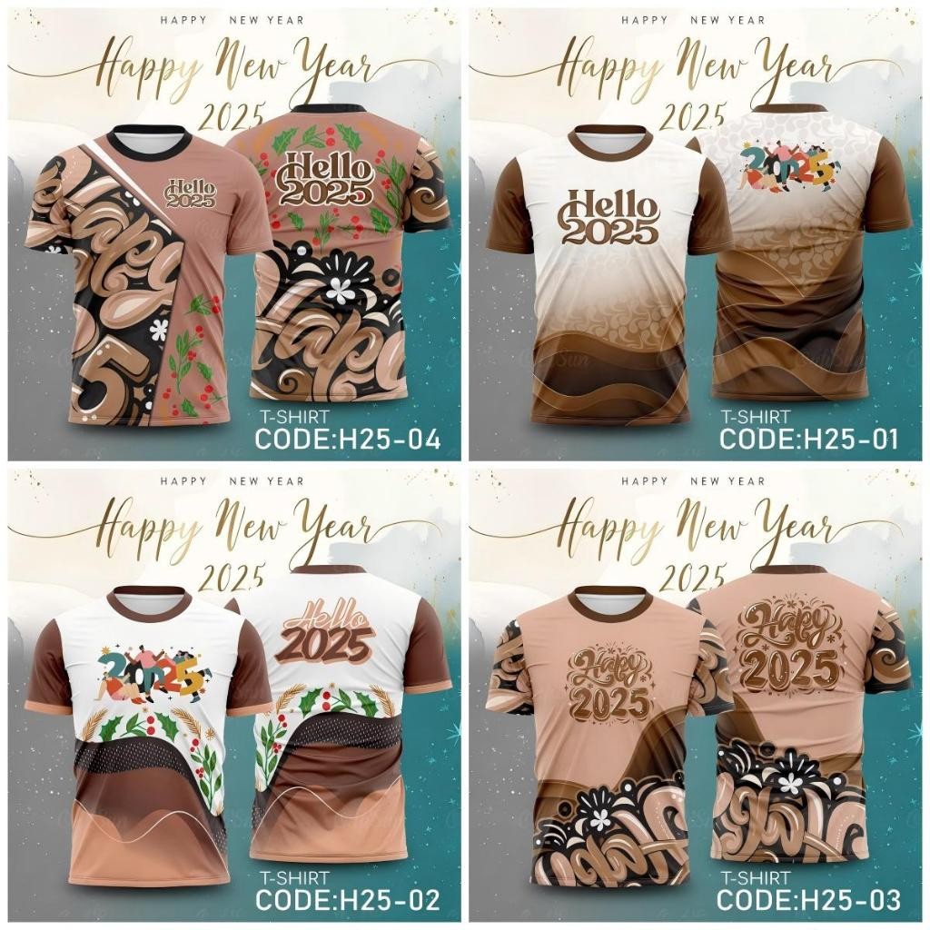 Mocha Mousse 2025 ปีใหม่ปาร์ตี้เสื้อยืดแขนสั้น Unisex ปีใหม่ Mocha Mousse เสื้อยืดผู้ชายเสื้อยืดด้าน