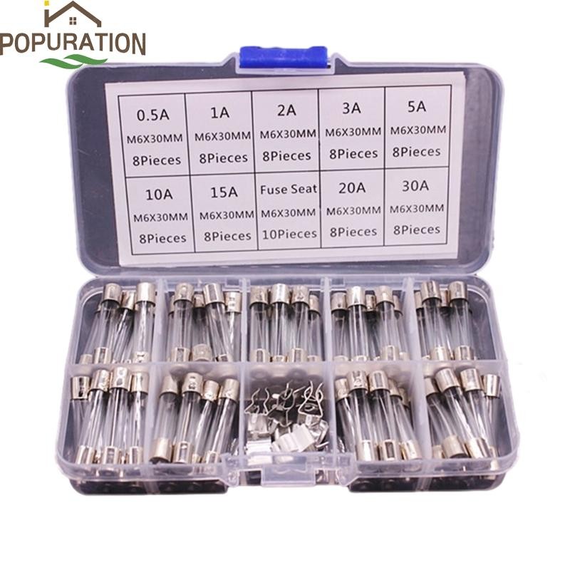 72pcs Fast Blow Glass Tube Fuses 6x30mm 250V 0.5A/1/2A/3A/5A/10A/15A/20A/30A