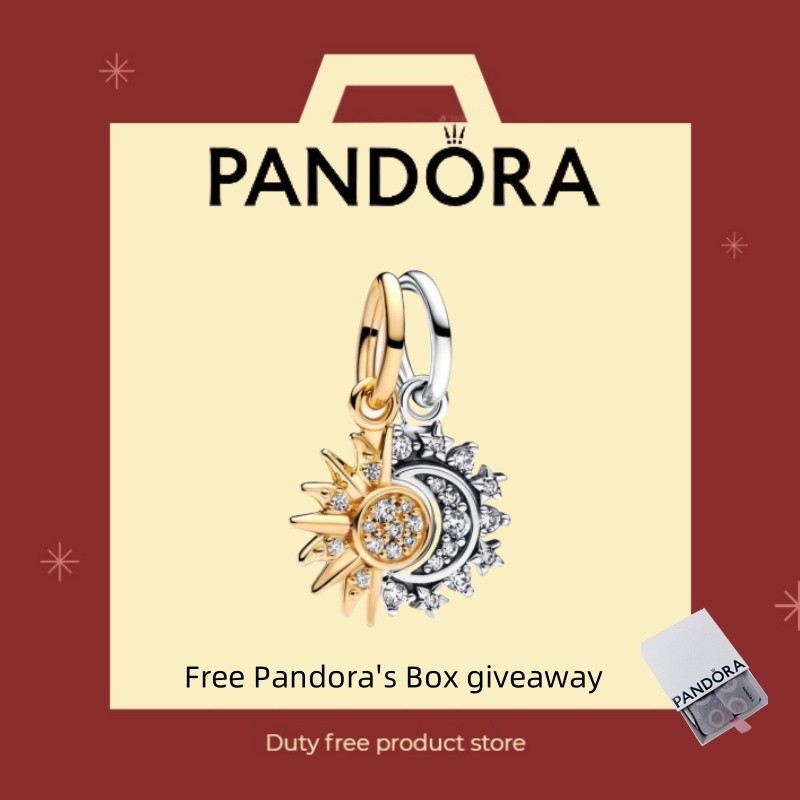 ชุดของขวัญคู่รักเครื่องประดับเงิน S925 100% จากแพนโดร่า ลูกปัดของขวัญ ชาร์มห้อยพระอาทิตย์และพระจันทร์ที่แยกได้ 763585 ซี01