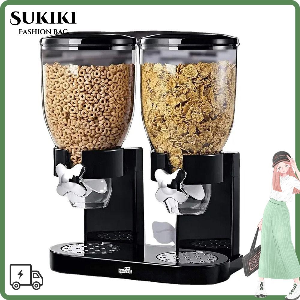 Sukiki เครื่องจ่ายอาหารแห้ง, โถกระบอกคู่ภาชนะบรรจุอาหารเครื่องกําจัดธัญพืช, ขนมขนมควบคุมคู่ Bekas Makan Oat Barrel