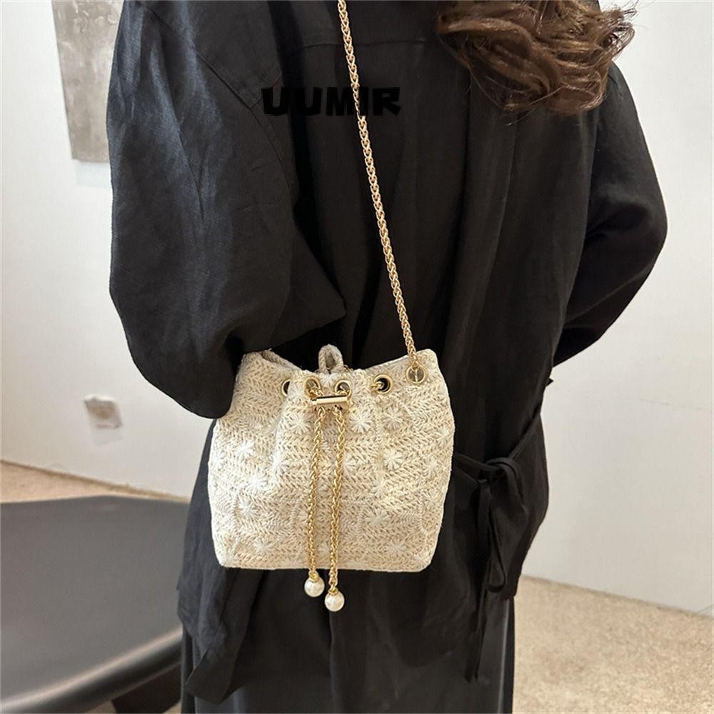 Uumir กระเป๋าฟาง, Handmade Braid ความจุขนาดใหญ่ไหล่กระเป๋า Crossbody,แฟชั่นหวายทอกระเป๋าถือสําหรับสุภาพสตรี