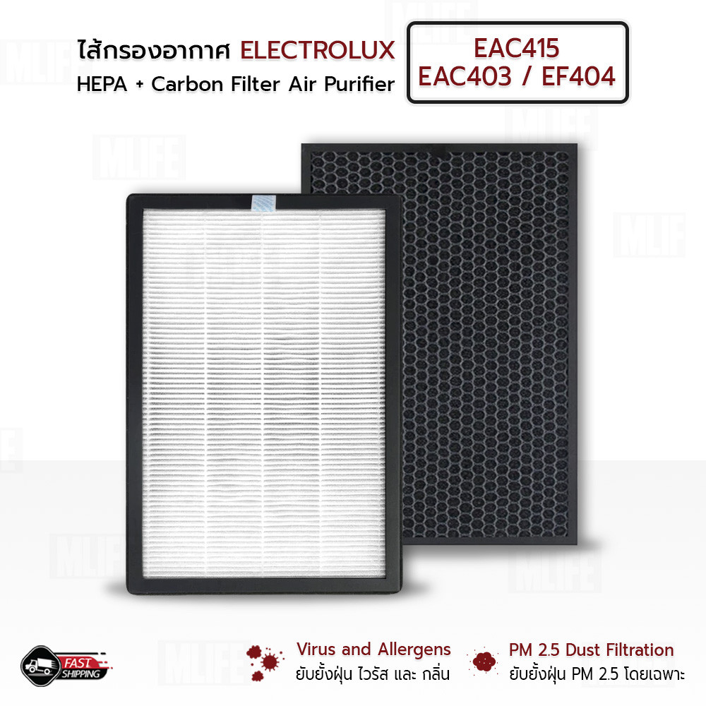 MLIFE - ไส้กรอง Electrolux EAC415 / EAC403 / EF404 ไส้กรองอากาศ ฟิลเตอร์ กรองฝุ่น แผ่นกรองอากาศ Electrolux